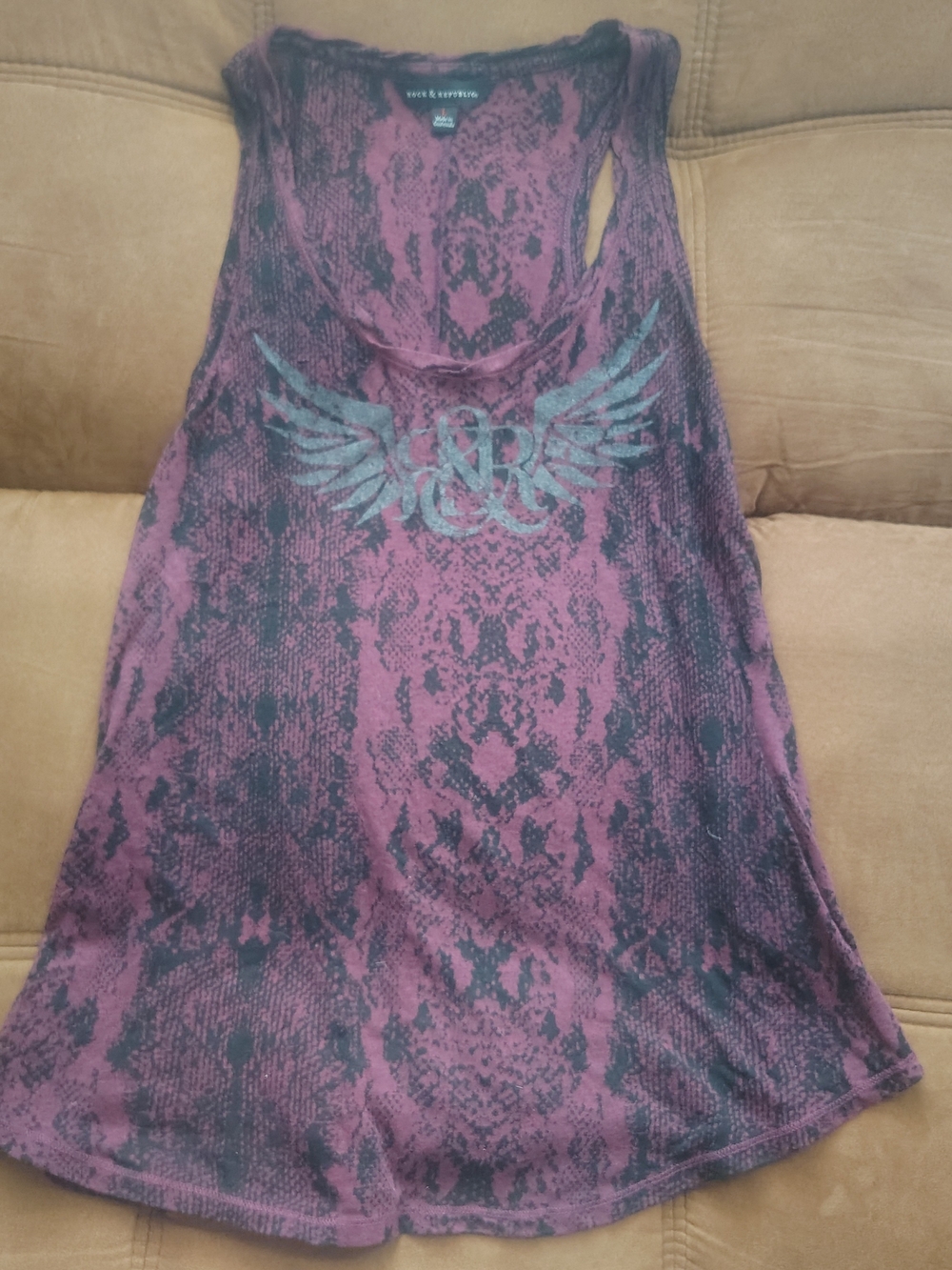 Rock & Republic Purple Snake-Print Wing Logo Tank Top